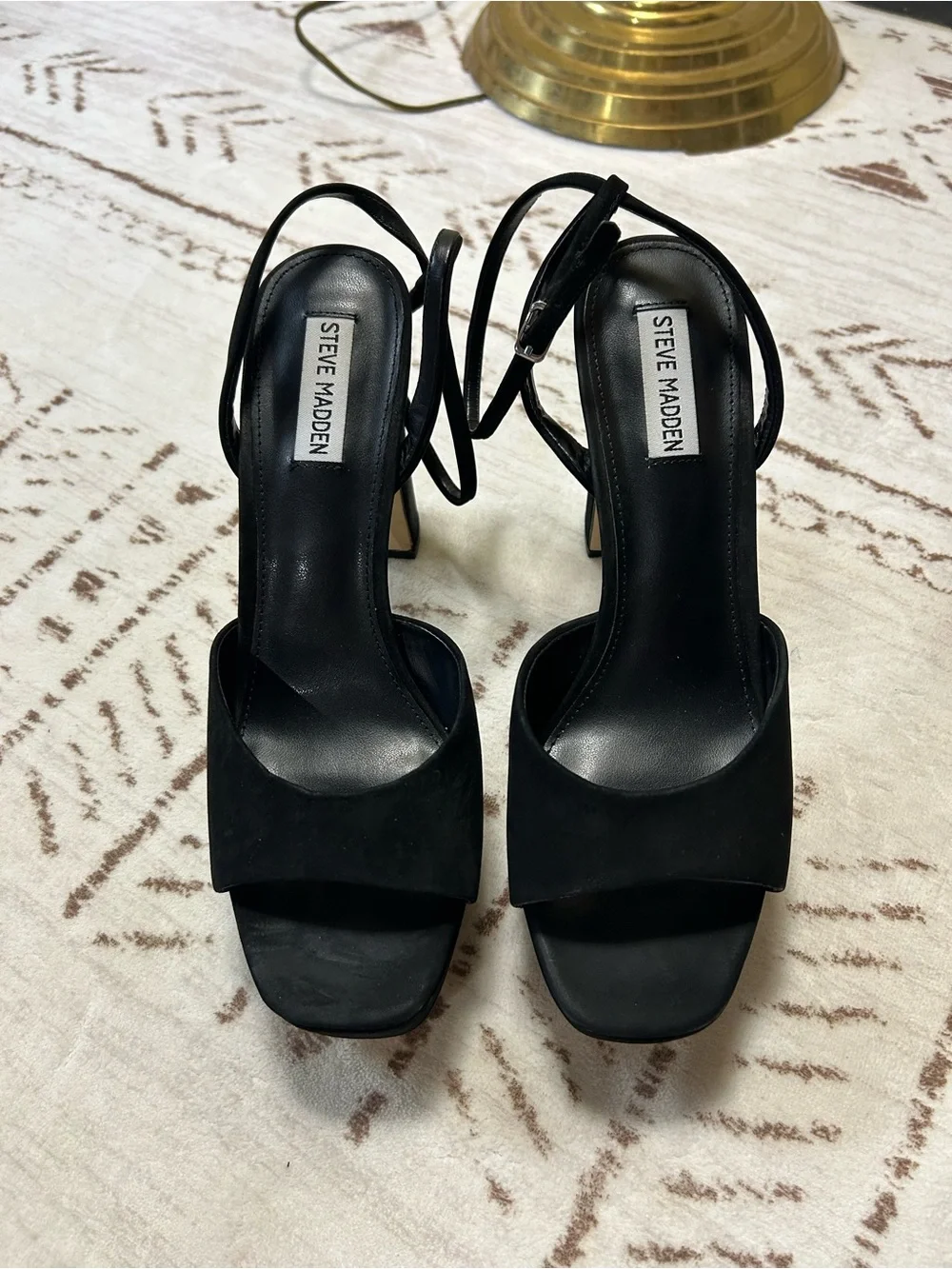 Steve Madden Assured Black Platform Block Heel Strappy Sandals 9.5 Quiet Luxury